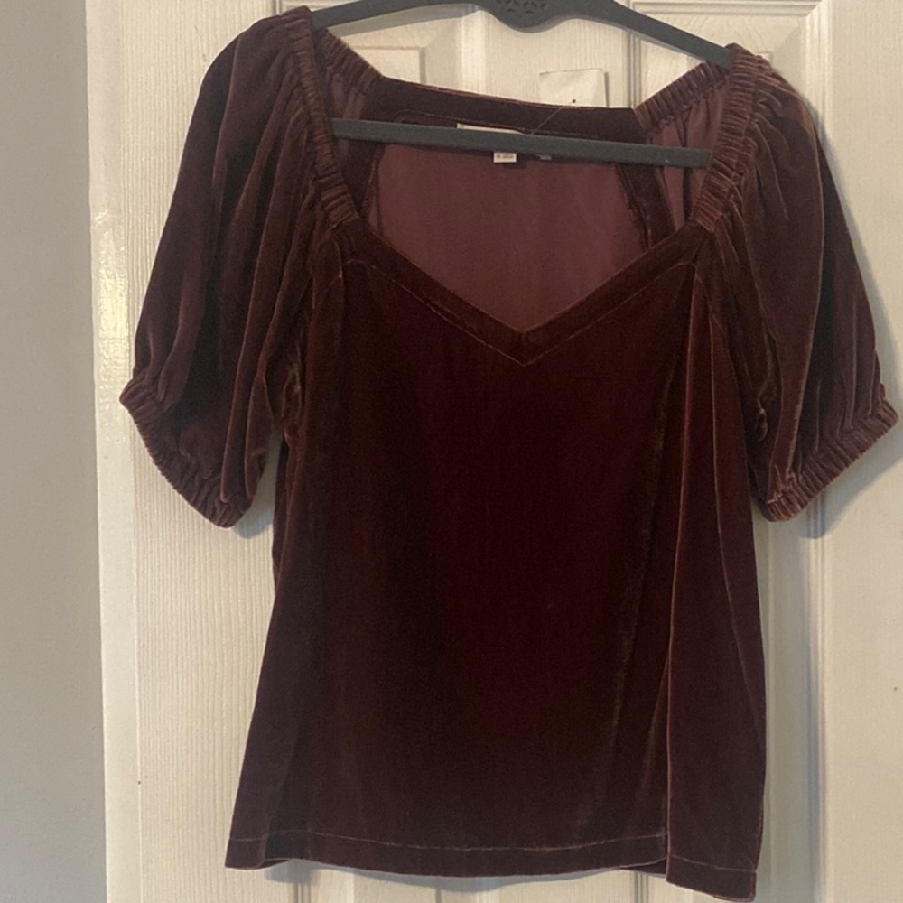 LOFT Red Puff Sleeve Fitted Blouse